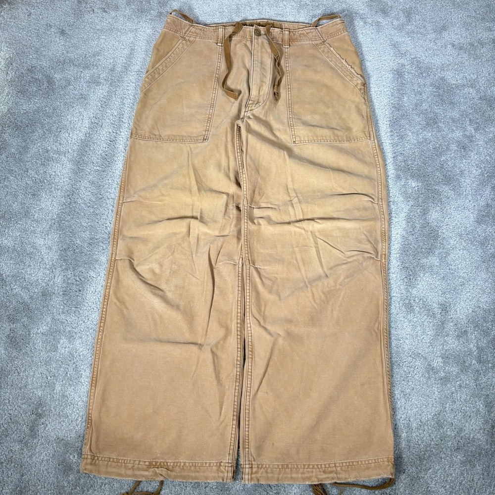Vintage Abercrombie & Fitch Pants Mens 34x32 Brown Wide Leg Baggy Drawstring Y2K